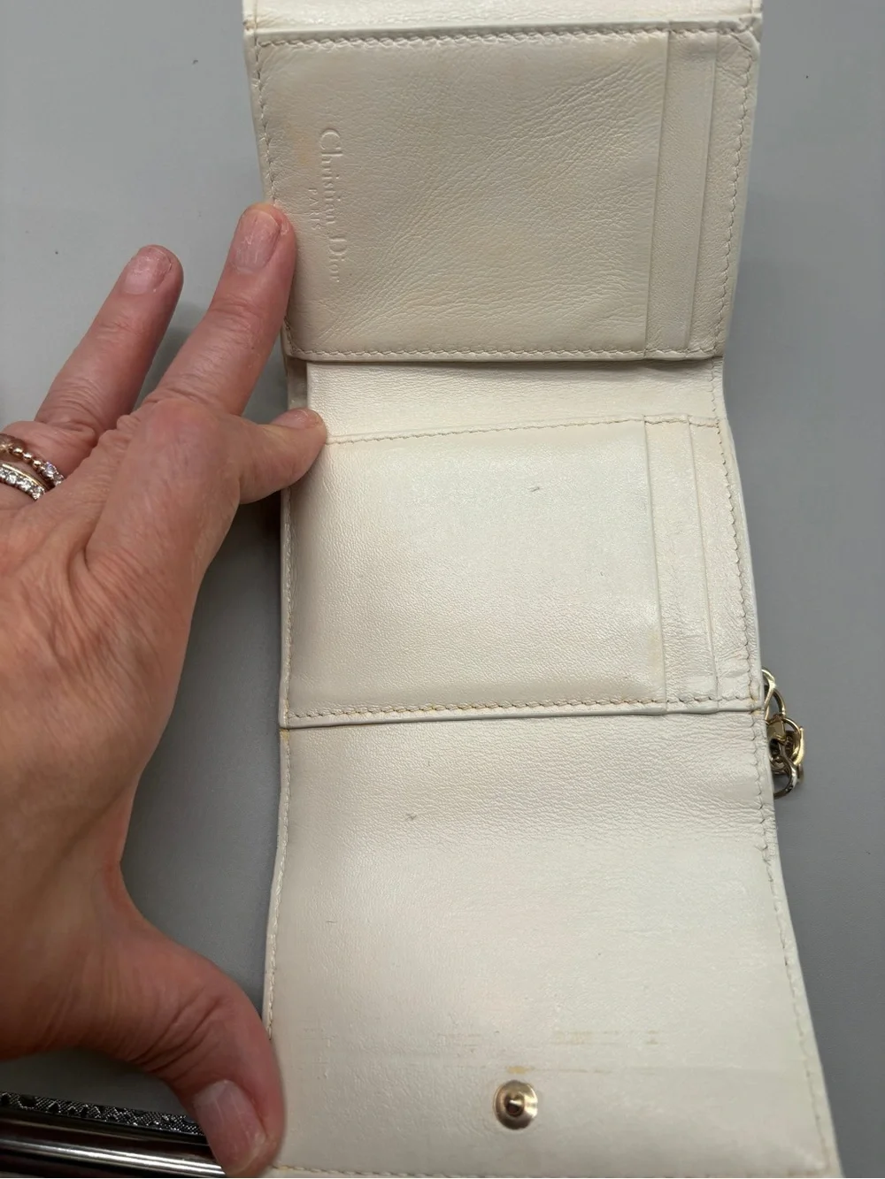 Christian Dior Lady Dior Lotus Cannage Wallet White Leather Entrupy COA